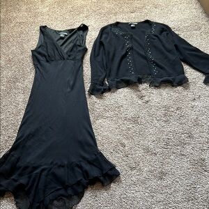 Elegant Black Dress and Cardigan Set